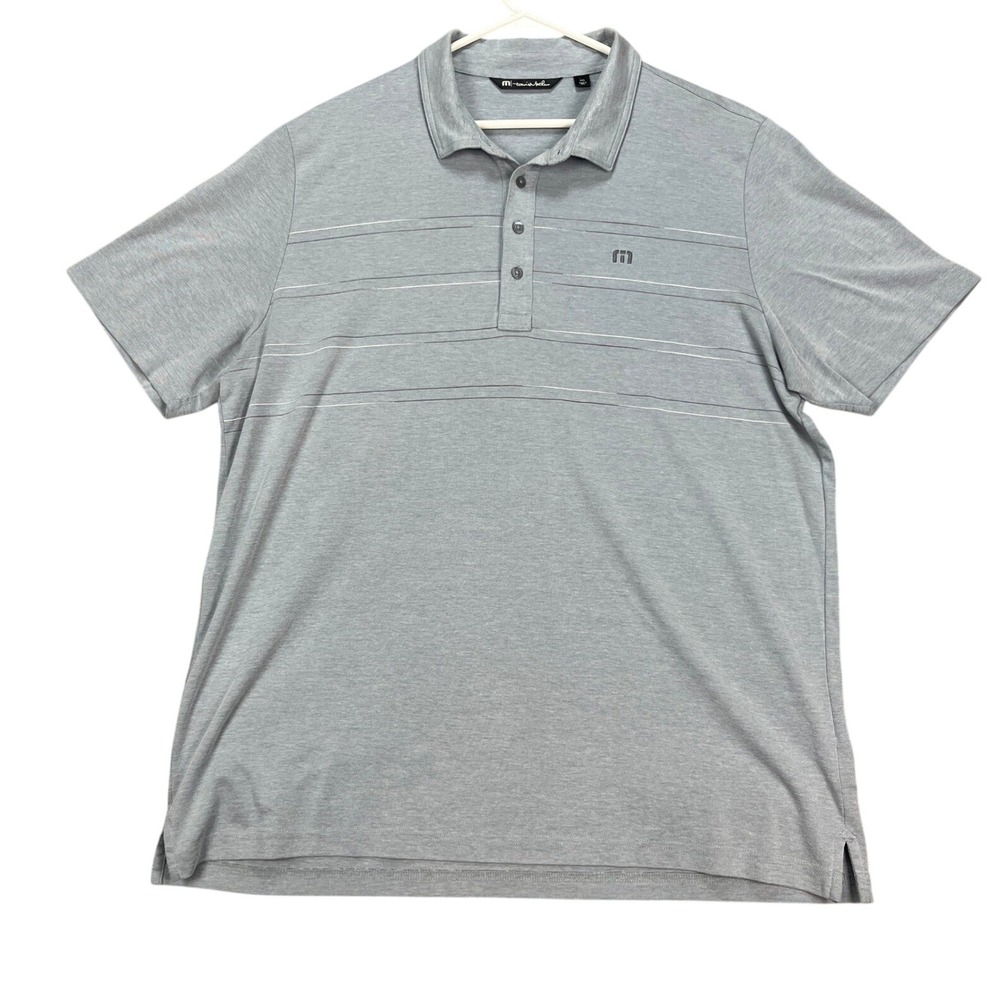 Travis‎ Mathew Mens Grey Striped Golf Polo Shirt Short Sleeve XXL
